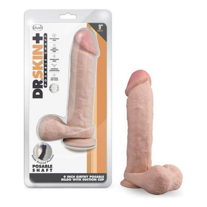 Dr. Skin Plus 9in Thick Posable Dildo with Balls - Model DS-9001 - Vanilla Light Skin Tone - For Sensual Pleasure and Play - Adult Naughty Store