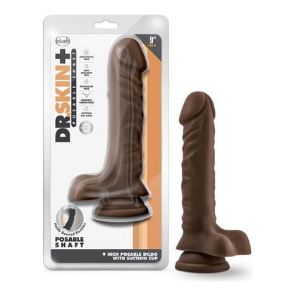 Dr. Skin Plus 9in Posable Dildo with Balls - The Ultimate Pleasure Experience for All Genders - Dark Brown - Adult Naughty Store