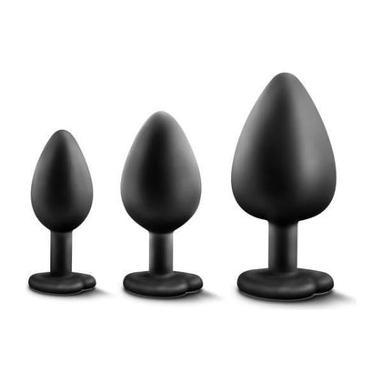 Luxe Bling Plugs Training Kit - Black with White Gems - Model LBP-001 - Unisex Anal Pleasure Toy