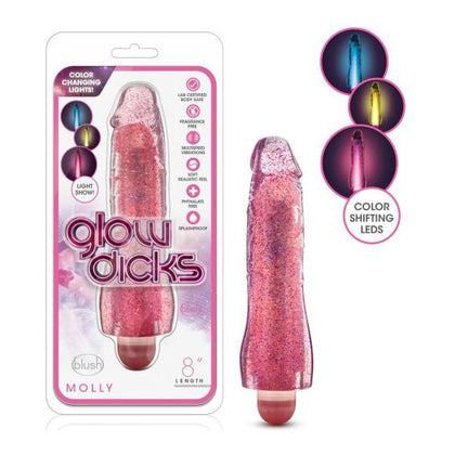 Blush Novelties Glow Dicks Molly Glitter Vibrator Pink - Powerful Multi-Speed Light-Up Realistic Dildo for Women - Pleasure in Every Color