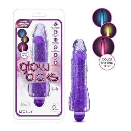 Blush Novelties Glow Dicks Molly Glitter Vibrator Purple - Powerful Multi-Speed Light-Up Realistic Dildo for Female Pleasure