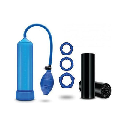 Blush Novelties Quickie Kit Go Big Blue - Performance 101 Pump with Beaded Rings, Stroker Sleeve - Male Pleasure Enhancement Kit in Blue