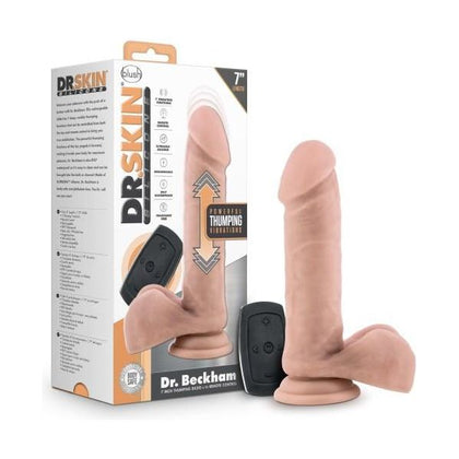 Dr. Skin Dr. Beckham Silicone 7in Thumping Dildo with Remote Control - Model DB-7 - Vanilla Light Skin Tone Beige - For Enhanced Pleasure and Stimulation - Adult Naughty Store