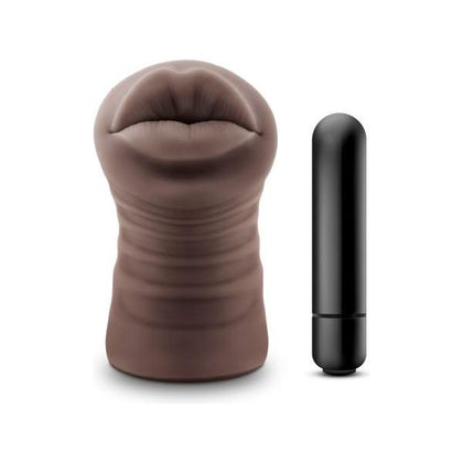 Blush Novelties Hot Chocolate Renee Brown Vibrating Mouth Stroker - Model RHCVMS-001 - Male Masturbation Toy for Mind-Blowing Oral Pleasure - Deep Brown