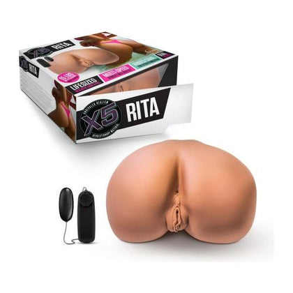 Blush Novelties X5 Men Rita Mocha Realistic Vaginal and Anal Openings Stroker - Model X5M-RM-001 - Male Masturbator for Dual Pleasure - Life-Sized - Ribbed - Brown