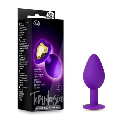 Blush Novelties Temptasia Bling Plug Small Purple - Elegant Heart-Shaped Body Jewelry for Sensual Pleasure