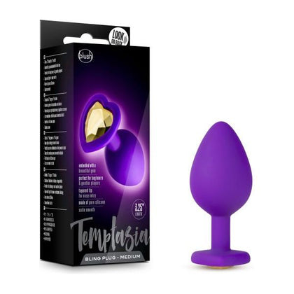 Blush Novelties Temptasia Bling Plug Medium Purple: Elegant Heart-Shaped Platinum Cured Silicone Anal Plug for Sensual Pleasure