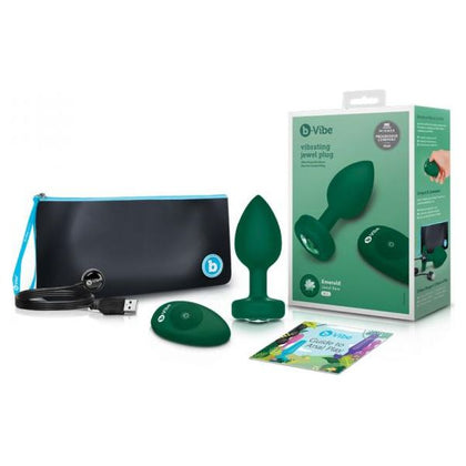 B-Vibe Vibrating Jewel Plug Emerald Green - M/L - Unleash Intense Pleasure with this Luxurious Silicone Anal Toy