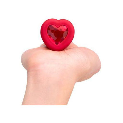 B Vibe Vibrating Heart Shaped Jewel Plug M/L Red - The Ultimate Pleasure Enhancer for Alluring Anal Adventures - Adult Naughty Store