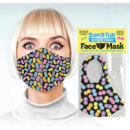 Little Genie Super Fun Boobie Print Mask - Playful Polyester/Jersey Knit Blend Face Mask for Adults - One Size Fits Most