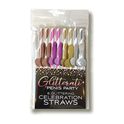 Little Genie Glitterati Cocktail Straws - Penis Party Supplies, 8 Count, Assorted Colors