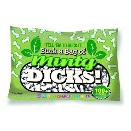 Candyprints Suck A Bag Of Minty Dicks 3 Oz Bag - Refreshing Penis Shaped Breath Mints for Adults - Green Bag, White Mints - Adult Naughty Store