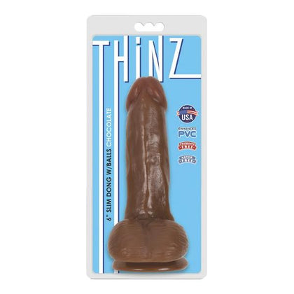 Curve Toys Thinz Slim Dong 6in W-Balls Chocolate Brown - Realistic Handcrafted Super Slim Dildo for Enhanced Pleasure - Model THZ-6CHB - Adult Naughty Store