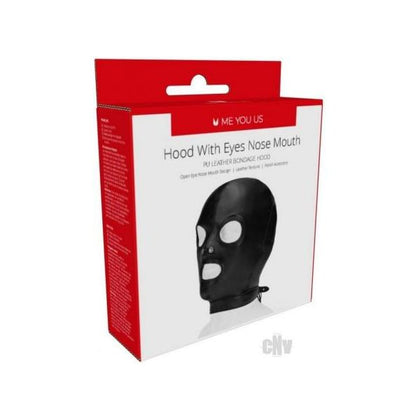 Me You Us Black PU Leather Hood with Eyes, Nose, and Mouth Cut-Outs - Sensual BDSM Fetish Accessory for Long-lasting Erotic Power Play - Adult Naughty Store