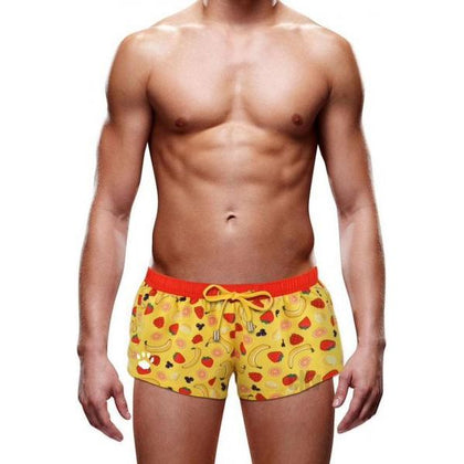 Fruit Prowler Swim Trunk XL Yellow - Nylon Mesh Lined Paw Print Beachwear for Men