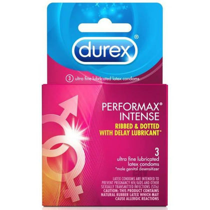 Durex Performax Intense 3pk Condoms - Mutual Climax Ribbed and Dotted Pleasure - Delay Lubricant - For Him and Her - 3 Condoms