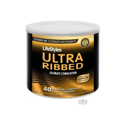 Lifestyles Ultra Ribbed Condoms - PleasureMax™ 40-Pack - For Ultimate Stimulation and Maximum Satisfaction - Premium Latex - Reservoir Tip - Low Latex Scent - Bowl Packaging