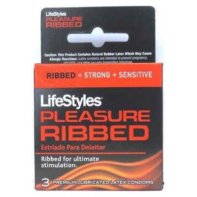 LifeStyles Ribbed Pleasure Lubricated Latex Condoms - 3 Pack, Enhanced Sensation, Reservoir Tip, Talc-Free, High-Quality, Tested to US Standards