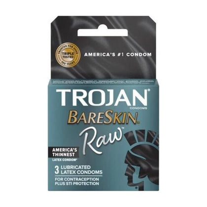 Trojan Bareskin Raw 3pk Ultra-Thin Latex Condoms for Men and Women - Intimate Pleasure and Protection - Model: Bareskin Raw - Pack of 3 - Natural Feel - Clear