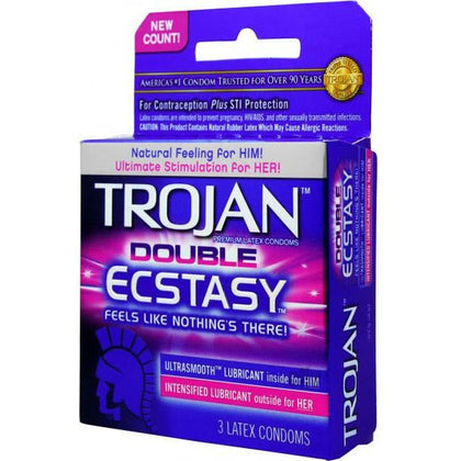 Trojan Double Ecstasy 3 Pack Latex Condoms - Dual Pleasure for Him and Her, Unleash Intense Sensations, Model: Double Ecstasy, Gender: Unisex, Pleasure Zone: Full Coverage, Color: Natural