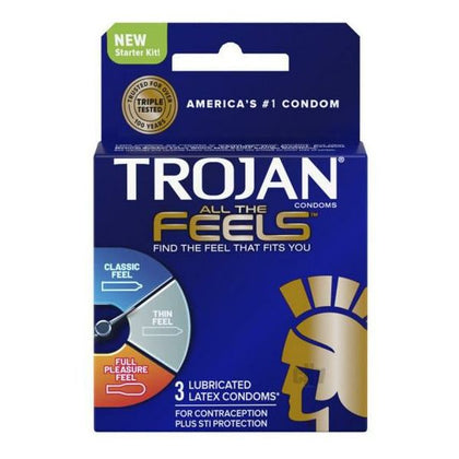 Trojan All The Feels Starter Pack: Classic, Thin, Pleasure Feel Condoms - Variety of Sensations for Enhanced Pleasure - Set of 3