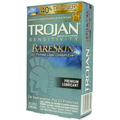 Trojan Sensitivity Bare Skin Latex Condoms - Thinnest Latex Condoms, 10 Pack, Lubricated, Premium Quality, Electronically Tested, Reliable, for Enhanced Comfort and Sensitivity, Suitable for All Genders, Pleasure Enhancing, Natural Color