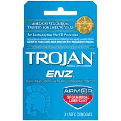Trojan Condom Enz With Spermicidal Lubricant 3 Pack - Premium Quality Latex Condoms for Enhanced Protection and Pleasure - Model ENS-3P