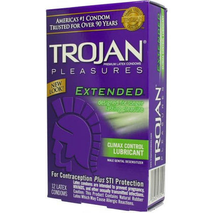 Trojan Extended Pleasure Latex Condoms - Climax Control Lubricant - 12 Pack - Male - Extended Staying Power - Clear