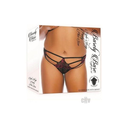 Barely B Triple Strap Panty Ps Blk - Seductive Lace Brocade Strappy Thong Panties for Women - Model: Triple Strap - Black and Red - Plus Size