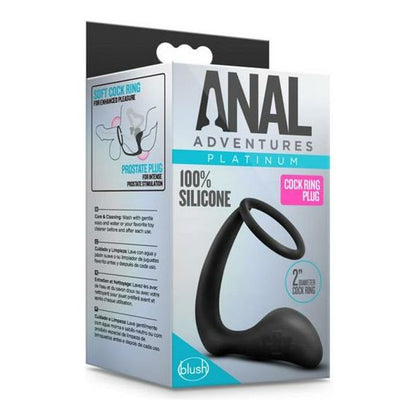 Anal Adventures Platinum Silicone Cock Ring Plug - Model AR-1001 - Prostate Massager for Men - Black