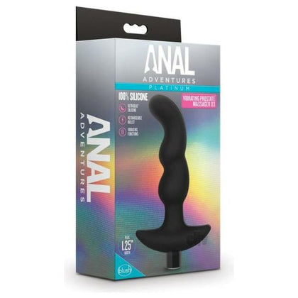 Anal Adventures Platinum Vibe P-mass 03 - Rechargeable 10 Function Silicone Anal Plug for Sensational Pleasure - Black