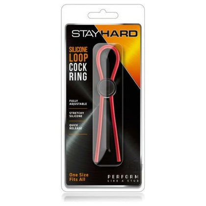 Introducing the Stay Hard Silicone Loop Cock Ring Red - The Ultimate Adjustable Performance Enhancer for Men - Adult Naughty Store