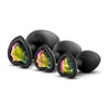 Bling Plugs Training Kit - Black with Rainbow Gems - Anal Training Set for Beginners - Model BP-100 - Unisex - Pleasure for the Backdoor - Adult Naughty Store