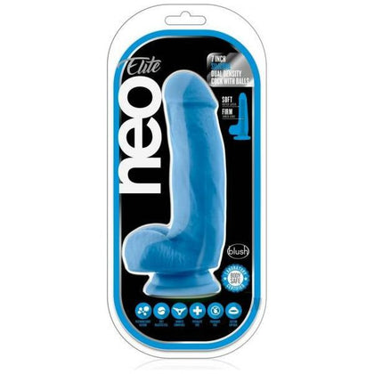 Neo Elite 7 Inch Silicone Dual Density Cock with Balls - Model NEDD-7B - Blue (For Him, Anal Pleasure)