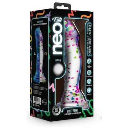 Neo Elite Gitd Hanky Panky Confetti - Glow-in-the-Dark Clear Silicone Dildo for G and P Spot Stimulation - Model NEX-HP-001 - Unisex Pleasure Toy - Rainbow Confetti