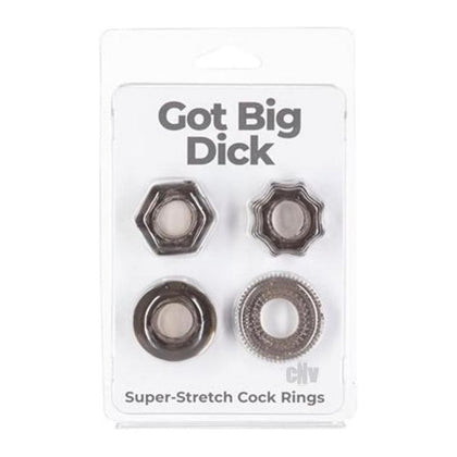 Powerbullet GBD Black 4-Pack Cock Rings - Ultimate Erection Enhancers for Men - Varied Stimulation - Body-Safe - Super Stretch - Snug Fit - Pleasure Maximizers - Adult Naughty Store