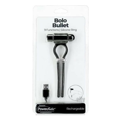 PowerBullet Bolo Bullet Black Adjustable Cock Tie with 9 Vibrating Functions for Couples and Solo Play - Adult Naughty Store