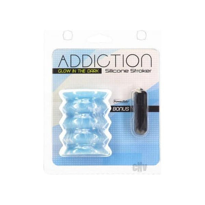 Introducing the Addiction Masturbation Sleeve Glow in the Dark Blue Silicone Stroker S136 for Men - Enhance Your Solo Pleasure Experience!