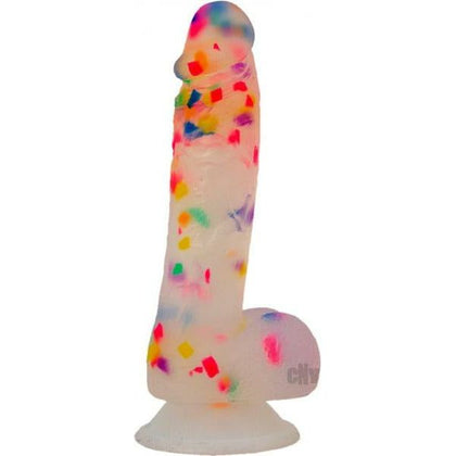 ADDICTION Party Marty Silicone Dong - Model A-5678 - Unisex - Realistic Texture - Rainbow Confetti Design - Frosted Finish