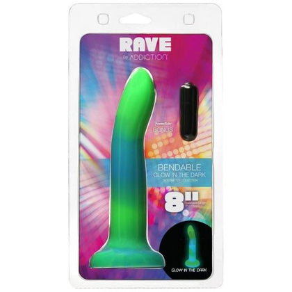 Addiction Rave GITD 8 Blue-Green Silicone Glow-in-the-Dark Dildo for Unisex G-Spot and Prostate Stimulation