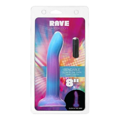 Addiction Rave GITD 8 Blue-Purple Silicone Glow-in-the-Dark Dong for Unisex Pleasure