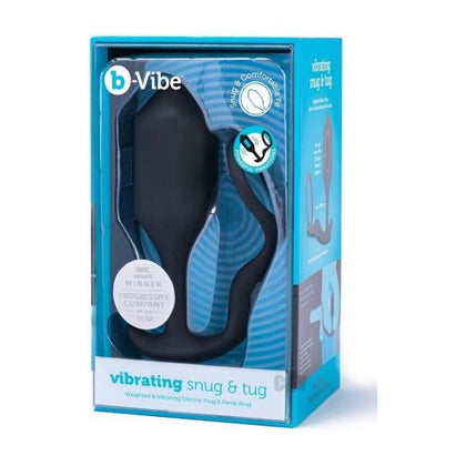 b-Vibe Snug Tug XL Black Weighted Vibrating Penis Ring with Anal and Prostate Stimulation - Model X-1 - Male Pleasure Toy
