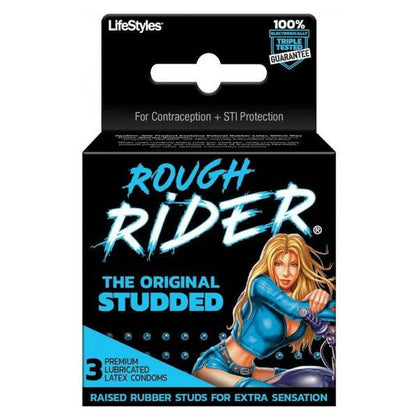Rough Rider Studded Condom 3 Pack - Intensify Pleasure with Sensationally Textured Latex Condoms for Men - Model X3 - Natural Color - Enhance Your Intimate Moments