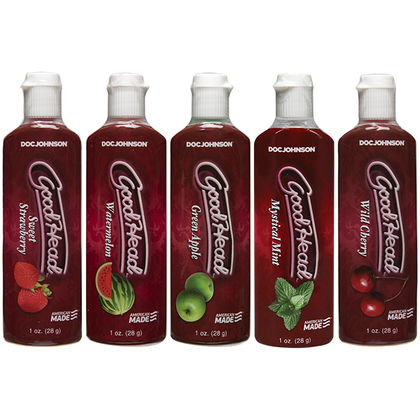 Doc Johnson GoodHead Oral Delight Gel Assorted Flavors 5 Pack 1oz: Enhance Oral Pleasure with Wild Cherry, Mystical Mint, Watermelon, Green Apple, and Sweet Strawberry Flavors