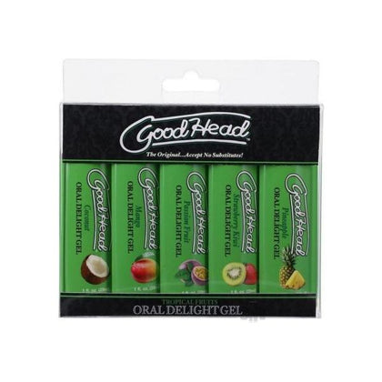 Doc Johnson GoodHead Oral Delight Gel Tropical 5pk - Edible Oral-Sex Enhancer for Foreplay - Coconut, Mango, Passion Fruit, Pineapple, and Strawberry Kiwi Flavors