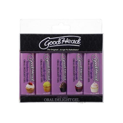 Doc Johnson GoodHead Oral Delight Gel Cupcake 5pk - Edible Oral-Sex Enhancer for All Genders - Foreplay Pleasure in Strawberry Shortcake, Devils Food Cupcake, Limoncello Cupcake, Red Velvet Cupcake, and Vanilla Cupcake Flavors
