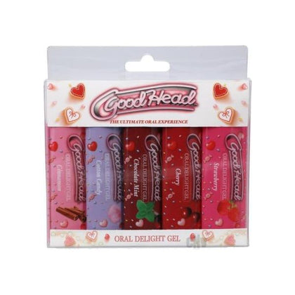 Doc Johnson GoodHead Oral Delight Gel 5-Pack - Flavored Edible Oral-Sex Enhancer for Couples - Model: GD-5PK - For Him and Her - Foreplay Enhancement - Strawberry, Cherry, Cotton Candy, Chocolate Mint, and Cinnamon Flavors - Assorted Colors