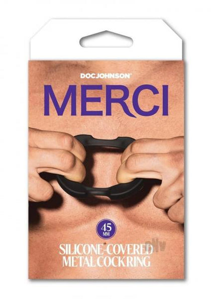 Elevate your pleasure with the Merci Silicone Metal Cock Ring 45mm - a blend of strength and comfort for ultimate satisfaction.