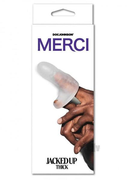 Introducing the Merci Jacked Up Thick Penis Extender with Ball Strap - Model X503 for Men, designed for ultimate pleasure and performance in Frosted Sheer.
