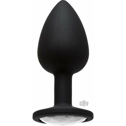 Booty Bling Small Black Plug Silver Stone - Premium Silicone Jeweled Anal Plug for Beginners - Model BBSP-001 - Unisex - Sensual Pleasure - Elegant Silver Stone - Adult Naughty Store